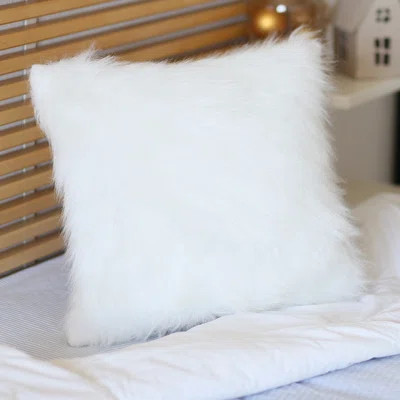 House of Hampton Brunet Faux Fur 18" Throw Pillow Cover Colour: White | Wayfair North America