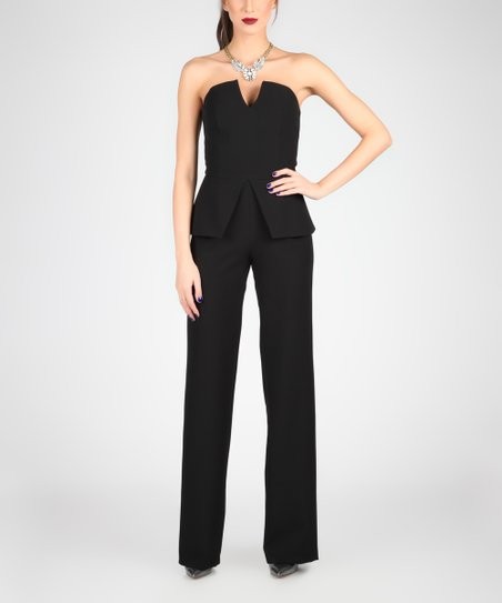 Marmuri Black Strapless Peplum Jumpsuit - Women | zulily