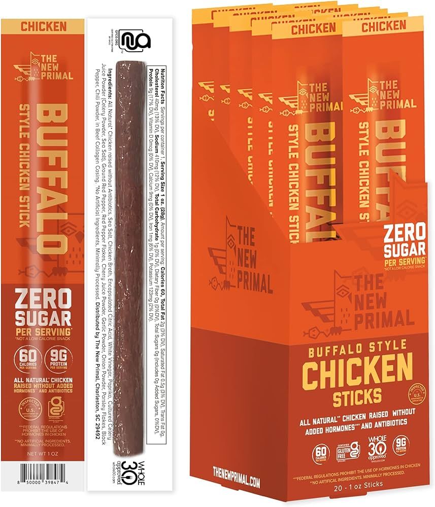 The New Primal All Natural Chicken Sticks, Buffalo Style, Keto & Gluten Free Healthy Snacks for A... | Amazon (US)
