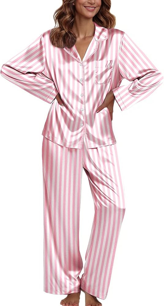 Ekouaer Pajamas For Women Set Silk Pjs 2 Piece Satin Sleepwear Long Sleeve Button Down Lounge Set... | Amazon (US)