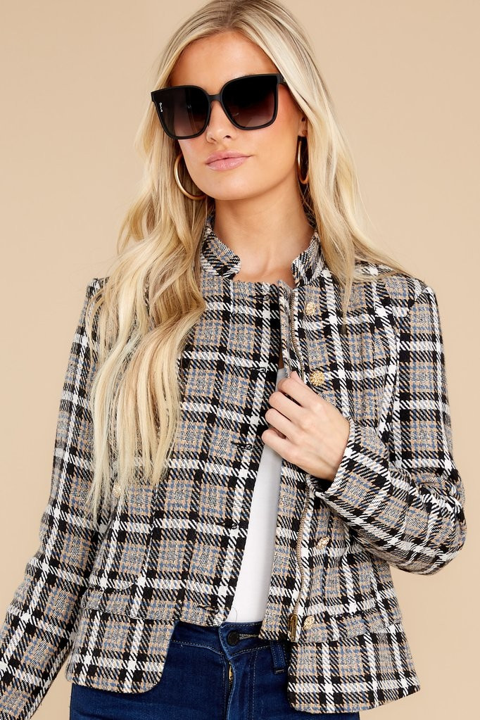 Didn't Stutter Black Plaid Jacket | Red Dress 