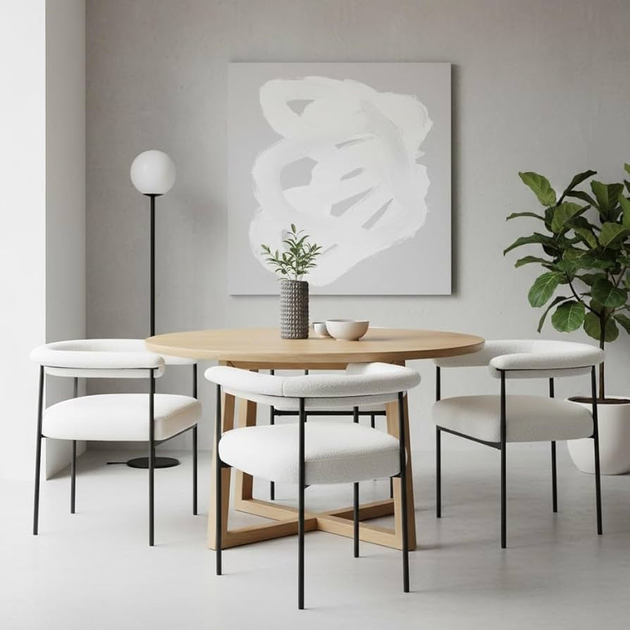 LukeAlon Sherpa Dining Chairs Set of 4, Upholstered Open Back Kitchen Chair with Black Metal Legs... | Amazon (US)