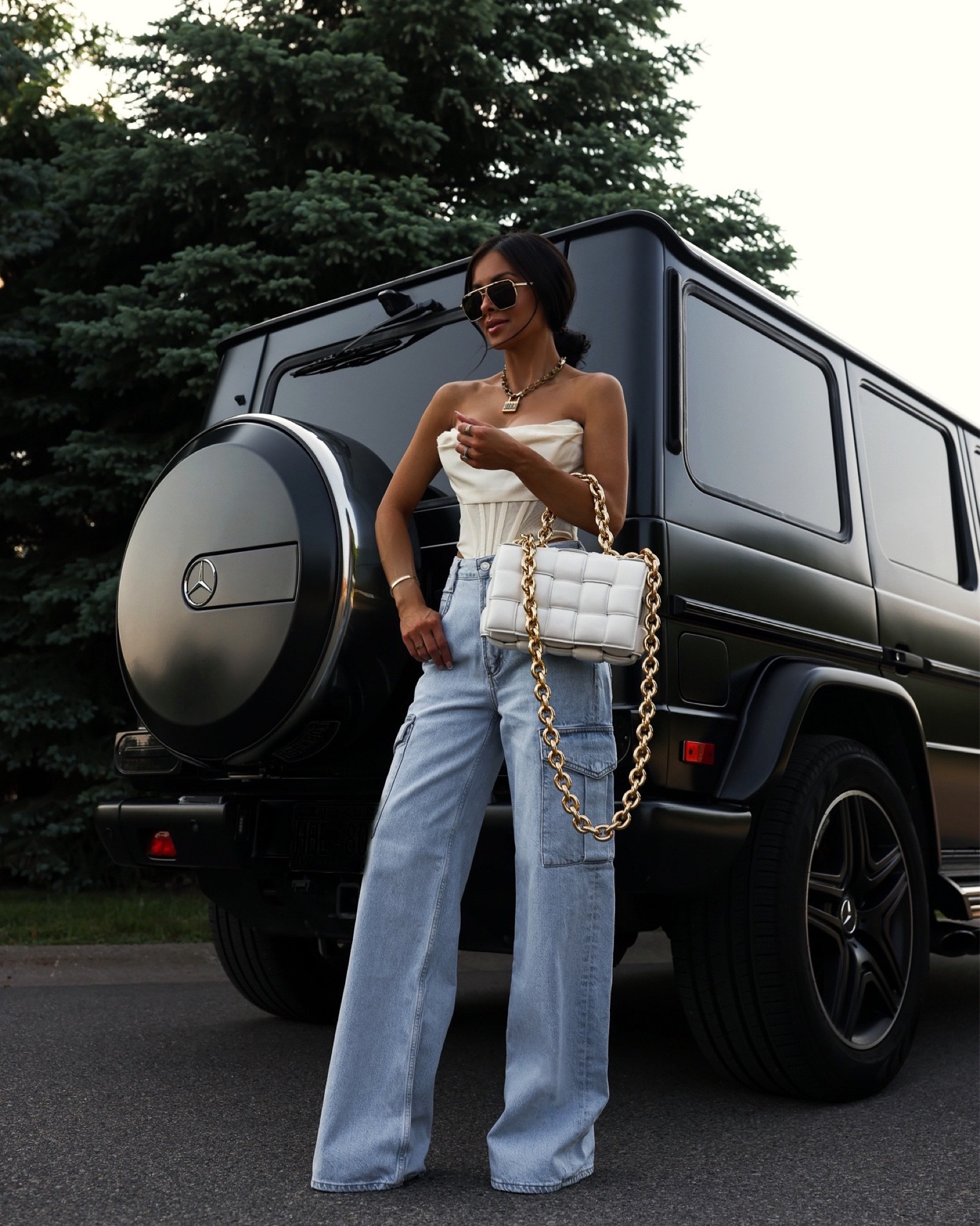 How to style denim cargo pants 
Agolde cargo jeans
Revolve white corset top / bustier top

#LTKstyletip #LTKFind #LTKitbag