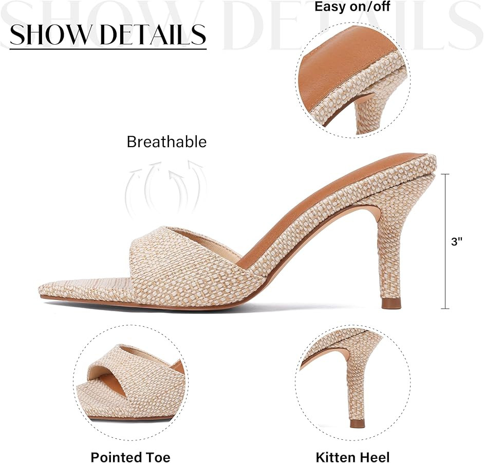 Celbreez Black Kitten Heels Mules Summer Sandals for Women Black Heels Pointed Open Peep Toe High... | Amazon (US)