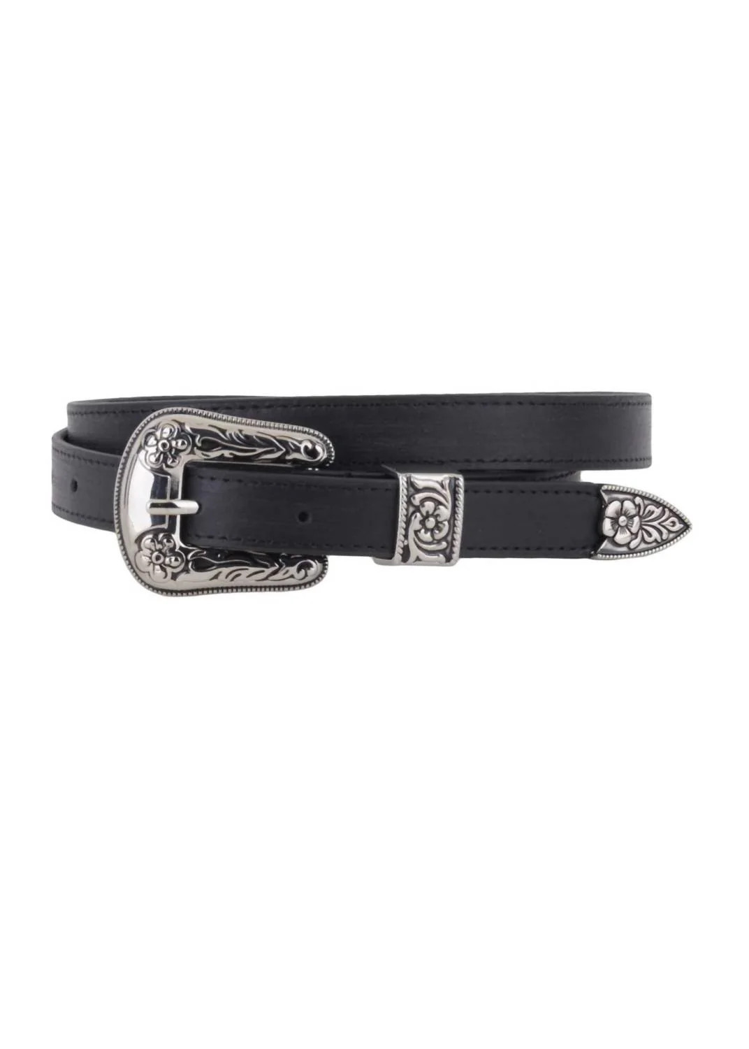 Skinny Western Leather Belt In Black | Shop Simon