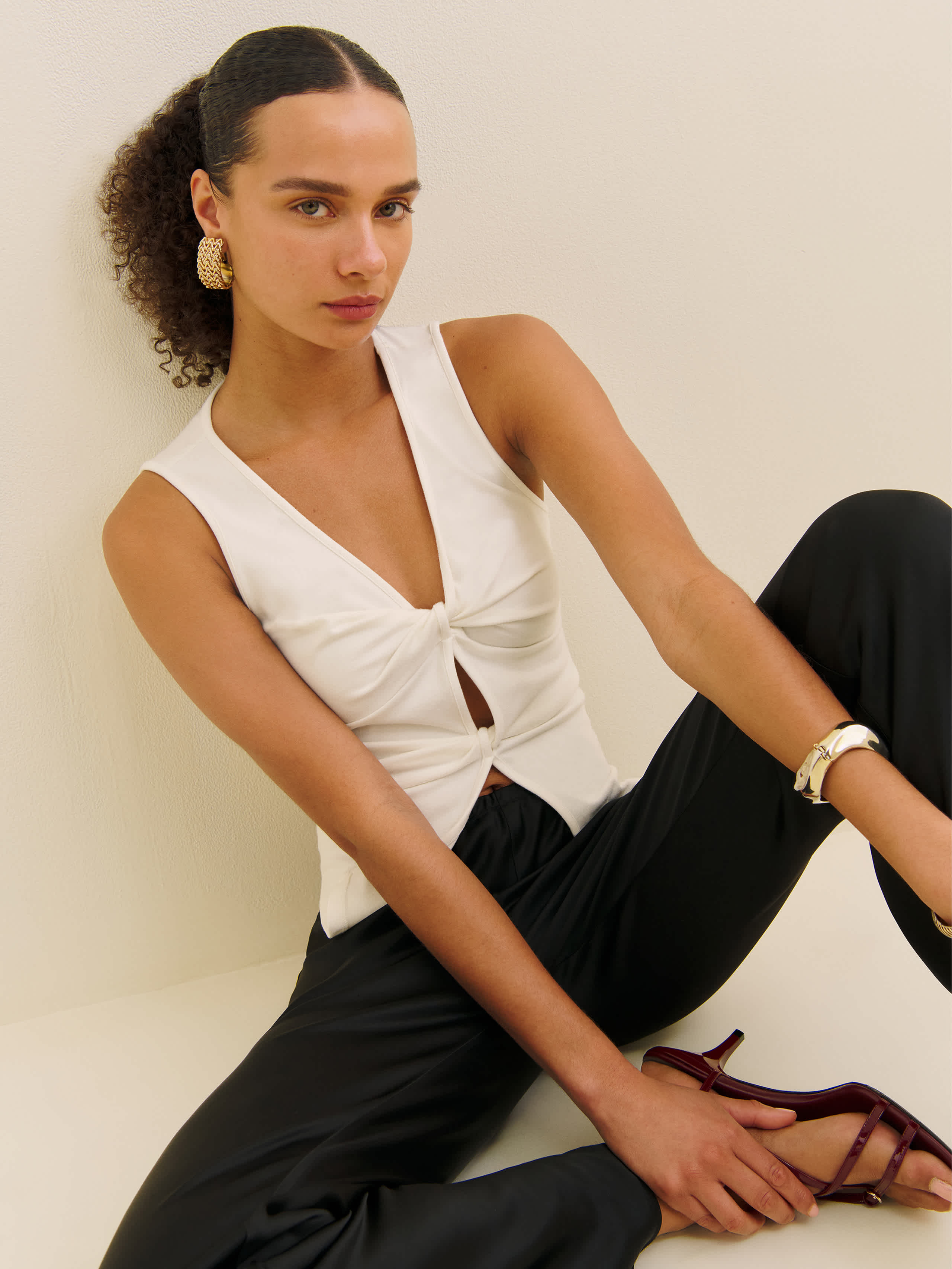 Reformation Tefi Knit Top Ivory Small | Reformation (Global)