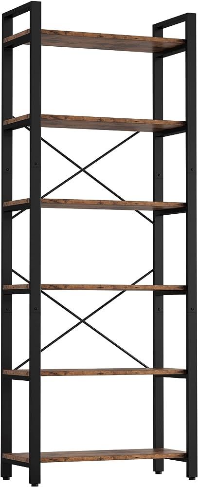 IRONCK Bookshelf 6-Tier Ladder Shelf 110lbs/shelf Vintage Industrial Style Bookcase for Home Deco... | Amazon (US)