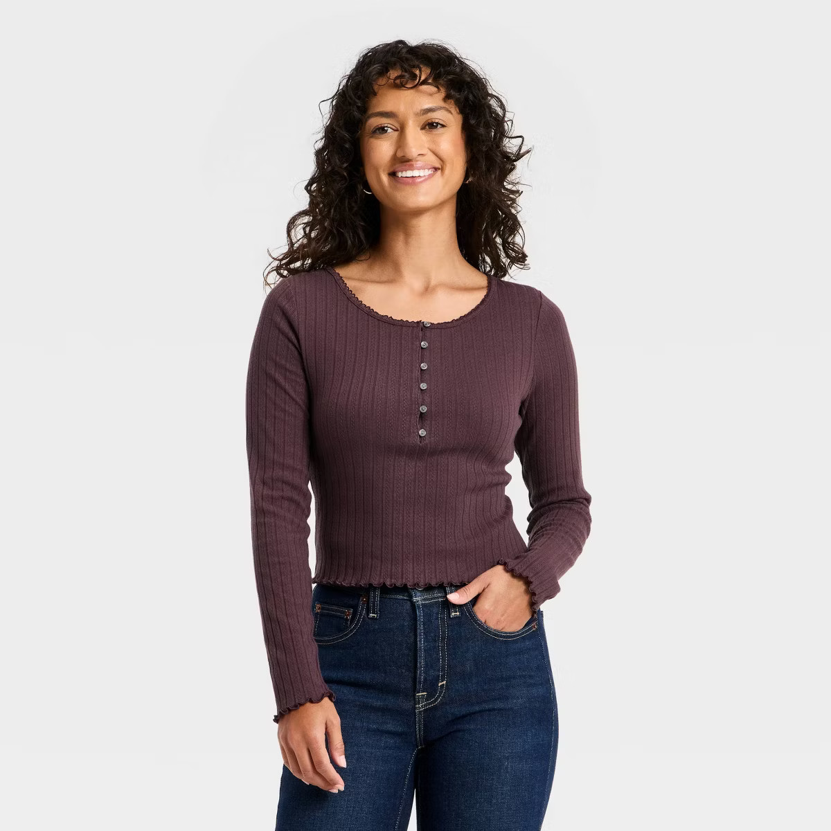 Women's Long Sleeve Pointelle Henley Shirt - Universal Thread™ | Target