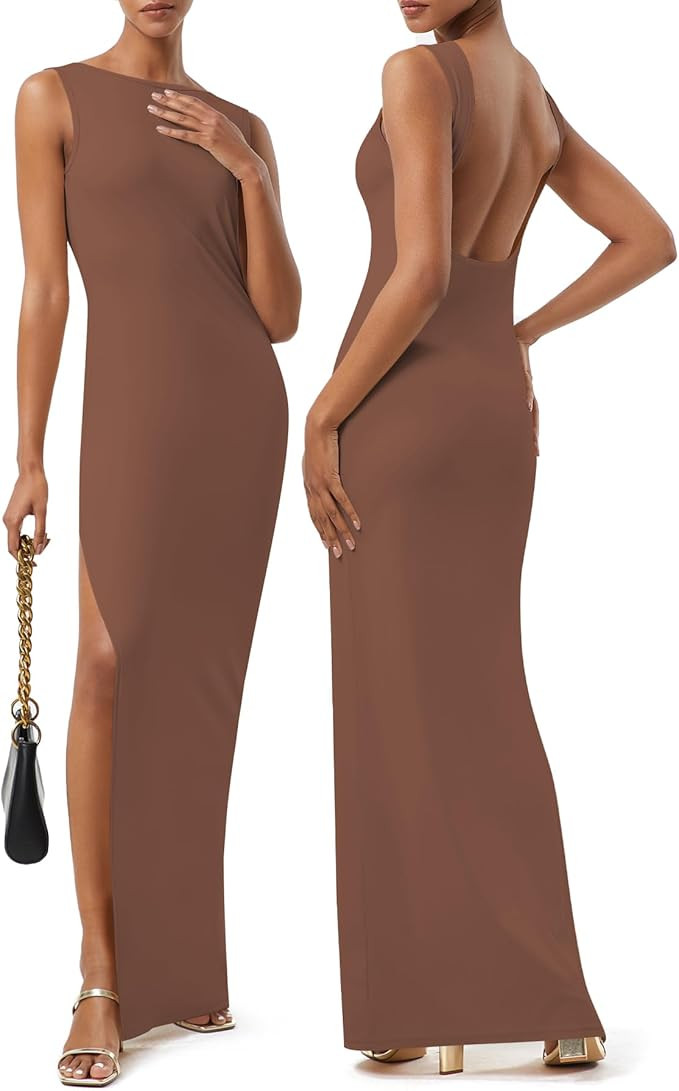 Casly Lamiit Women's Sexy Backless Maxi Dress High Neck Sleeveless Bodycon Dresses for Women Stre... | Amazon (US)