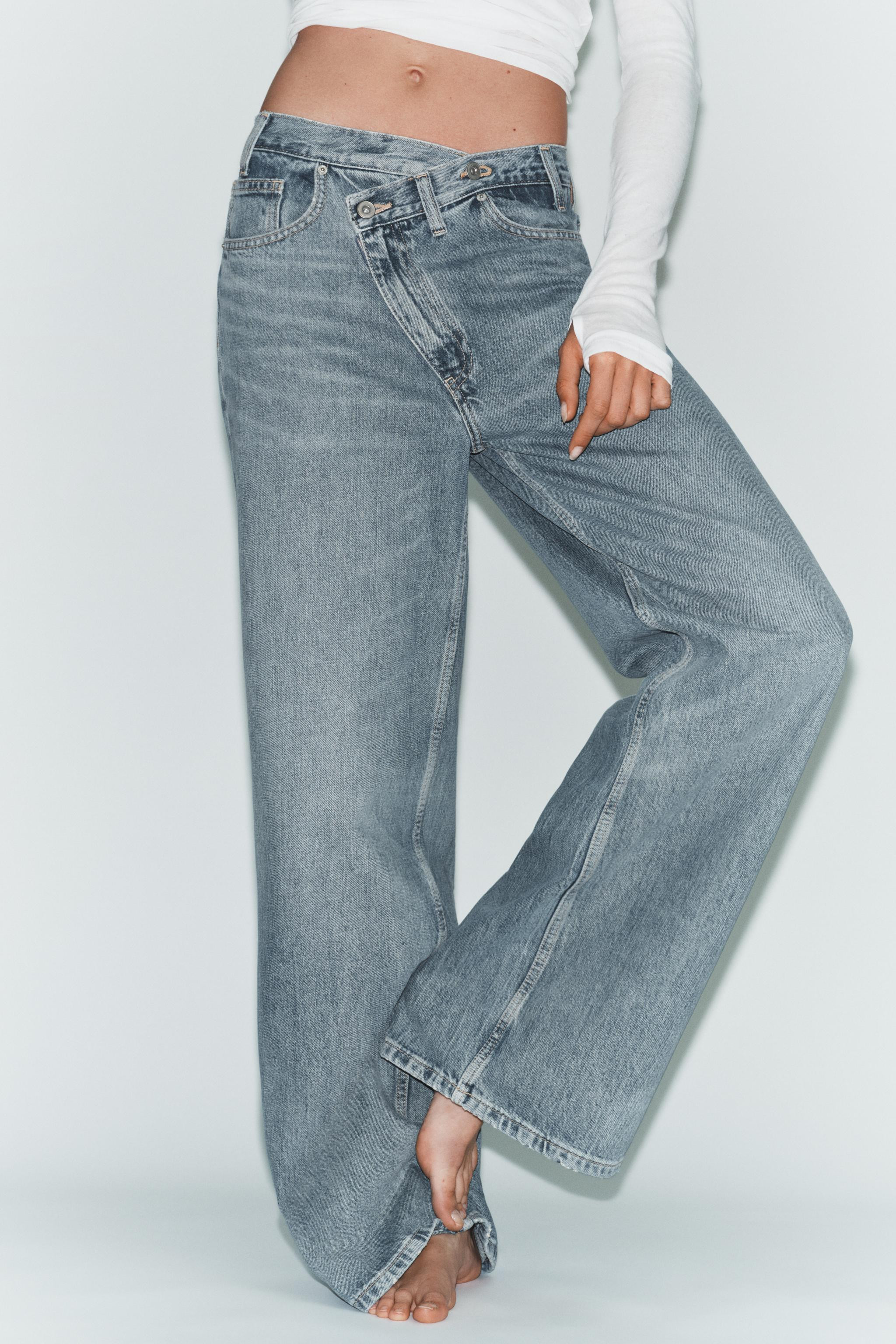 TRF WIDE-LEG CROSSED WAIST HIGH-WAIST JEANS | Zara UK