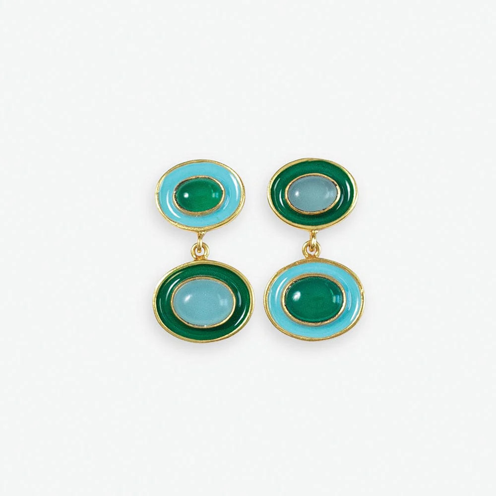 Betty Semi-Precious Mixed Stone And Enamel Drop Earrings Green/Light Blue Green/Light Blue | INK+ALLOY