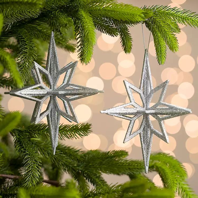 Silver Glitter Starburst Ornaments, Set of 2 | Kirkland's Home