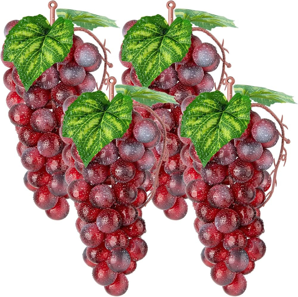CLESDF Fake Red Grapes, 4 Bunches Plastic Lifelike Grapes Artificial Simulation Fruits for Weddin... | Amazon (US)