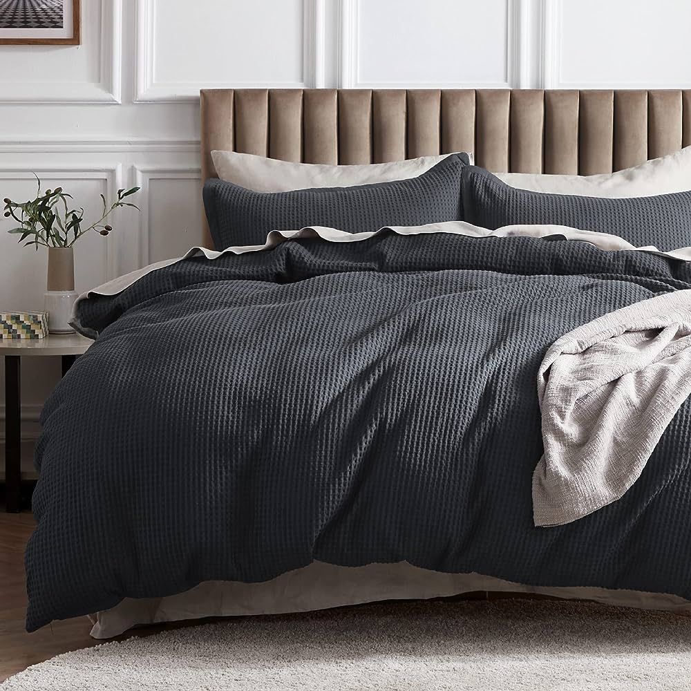 BEDSURE Cotton Duvet Cover King - 100% Cotton Waffle Weave Charcoal Duvet Cover King Size, Soft and  | Amazon (US)