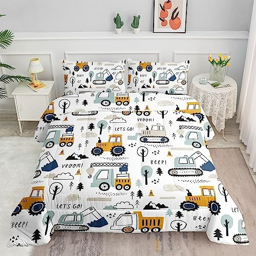 Kids Cartoon Excavator Bedding Comforter Sets for Boy and Girls,Construction Truck Bulldozer Tree... | Amazon (US)
