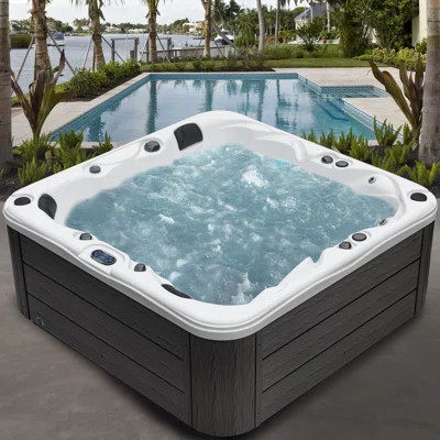 Surfaces™ 4-5 Person 36-Jet 72-Port Double-Lounger Hot Tub Spa with Bluetooth, Stainless Steel Heater, Programmable LED Lighting, Insulated Cover Incl | Wayfair North America