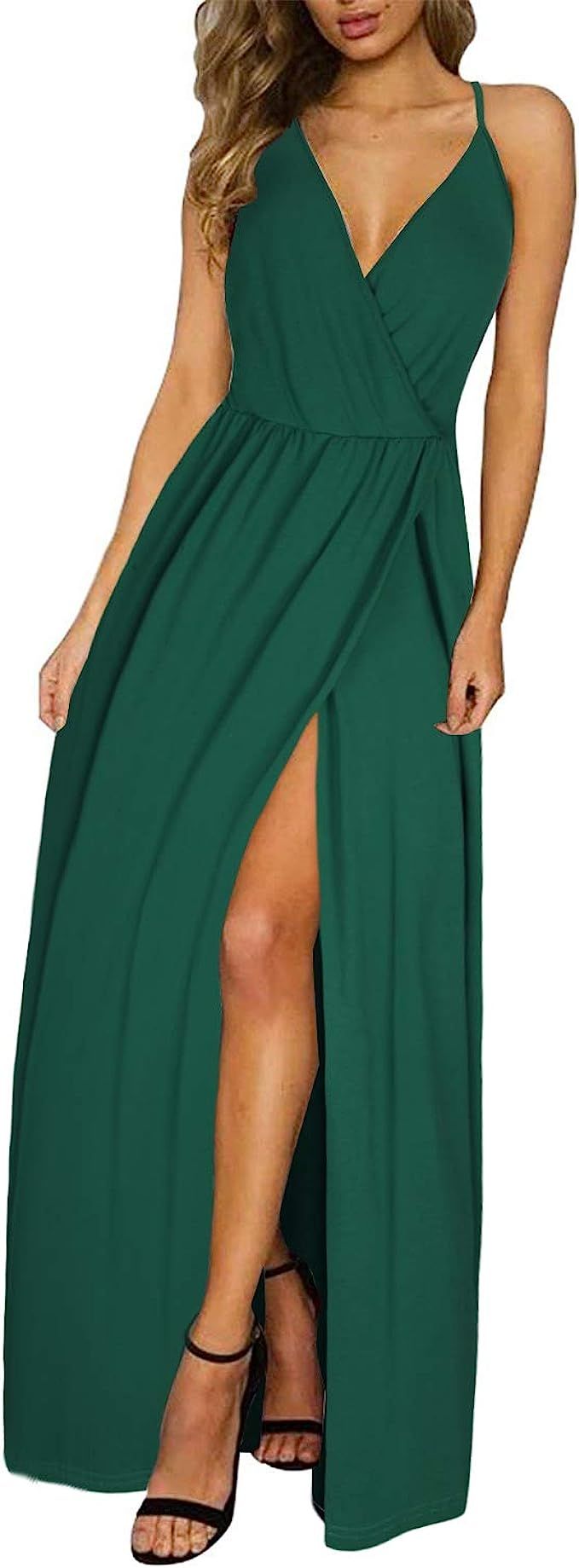 Amazon.com: II ININ Women's Deep V-Neck Casual Dress Summer Beach Backless Slit Maxi Dress for We... | Amazon (US)