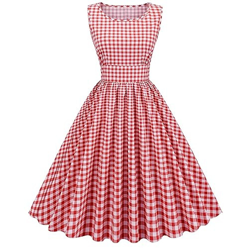 Red Gingham Dress Women Red Plaid Dress for Women 1950s Red Gingham Dress Short 50s Costume for Halloween Christmas Red Gingham Dress Checkered Red and White Plaid Dress Sleeveless XXL | Amazon (US)