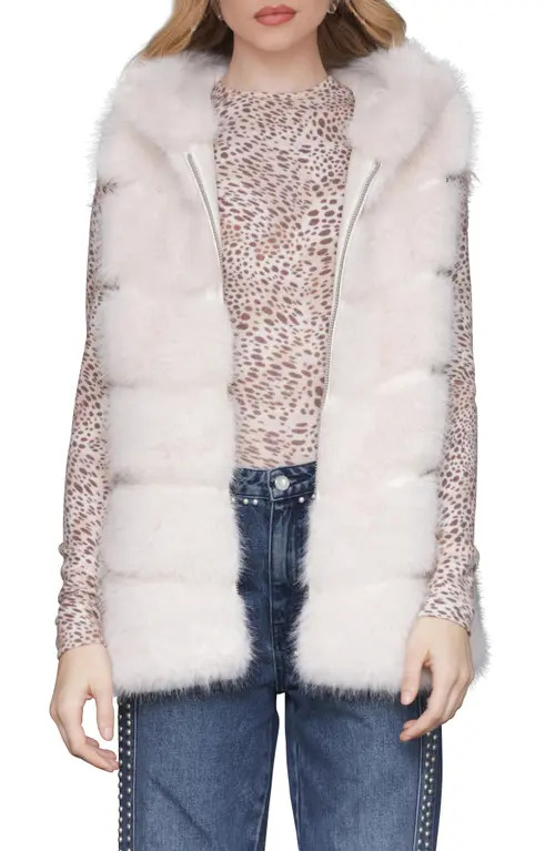 Avec Les Filles Faux Fur & Faux Leather Hooded Zip Vest in Pearl at Nordstrom, Size Medium | Nordstrom