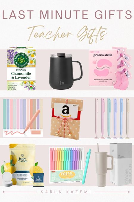 Last minute gifts for Teacher!❤️ 
Hurry before it’s too late to order!🫶

✨herbal tea 
✨thermals mug
✨grace & Stella eyepatches
✨pastel highlighters
✨Amazon gift card
✨ coloured gel ink pastel pens
✨shower steamers
✨pastel black ink gel pens 
✨simple modern 40oz tumbler




Gifts for her, gifts for teachers, gifts for coaches, last minute gifts for her, last minute presents, last minute Christmas gift, Christmas gift guide, teacher gift guide, sweet gifts, Amazon finds, affordable gifts.

#LTKHoliday #LTKfindsunder50 #LTKGiftGuide