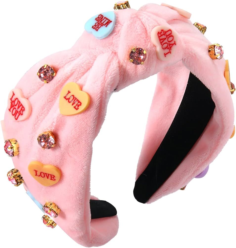 vokone Pink Headband Jeweled Crystal Candy Conversation Heart Knotted Headband Wide Velvet Hairba... | Amazon (CA)