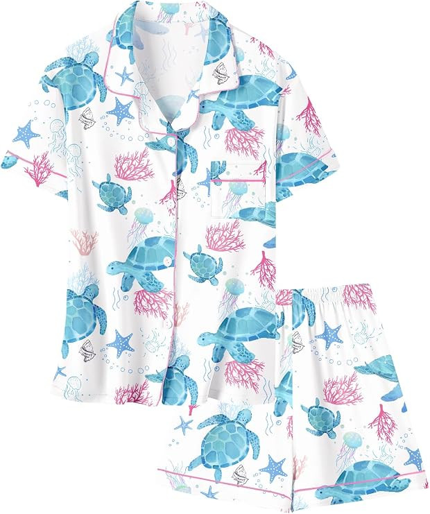 Umeyda Girls & Women Pajamas Set Soft Short Sleeve Sleepwear Button-Down Pjs Set Family Pajamas N... | Amazon (US)