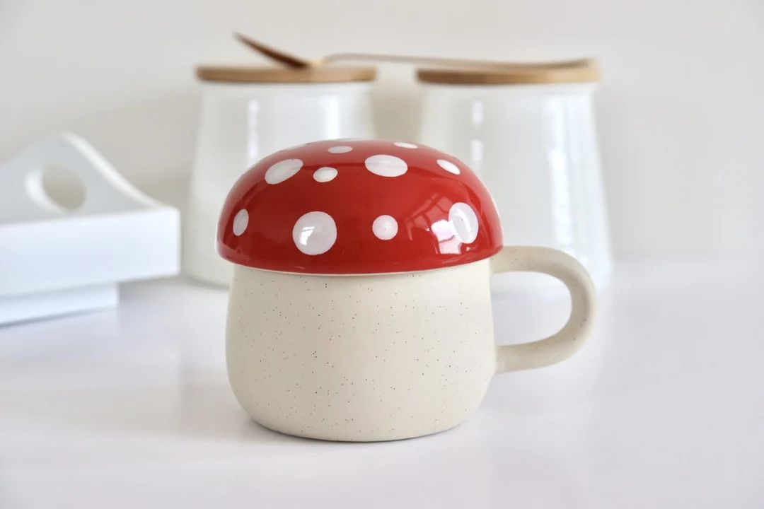 Ceramic Mushroom Mug With Lid  Mushroom Cup  Mushroom Decor - Etsy | Etsy (US)