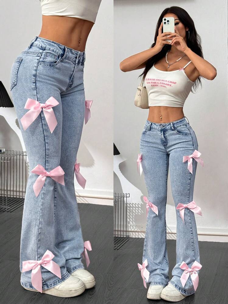Bow Pink Jeans | SHEIN
