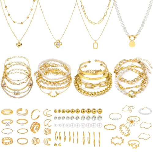 NEWITIN 69 Pcs Gold Jewelry Set for Women Hypoallergenic Bohemian Jewelry | Amazon (US)