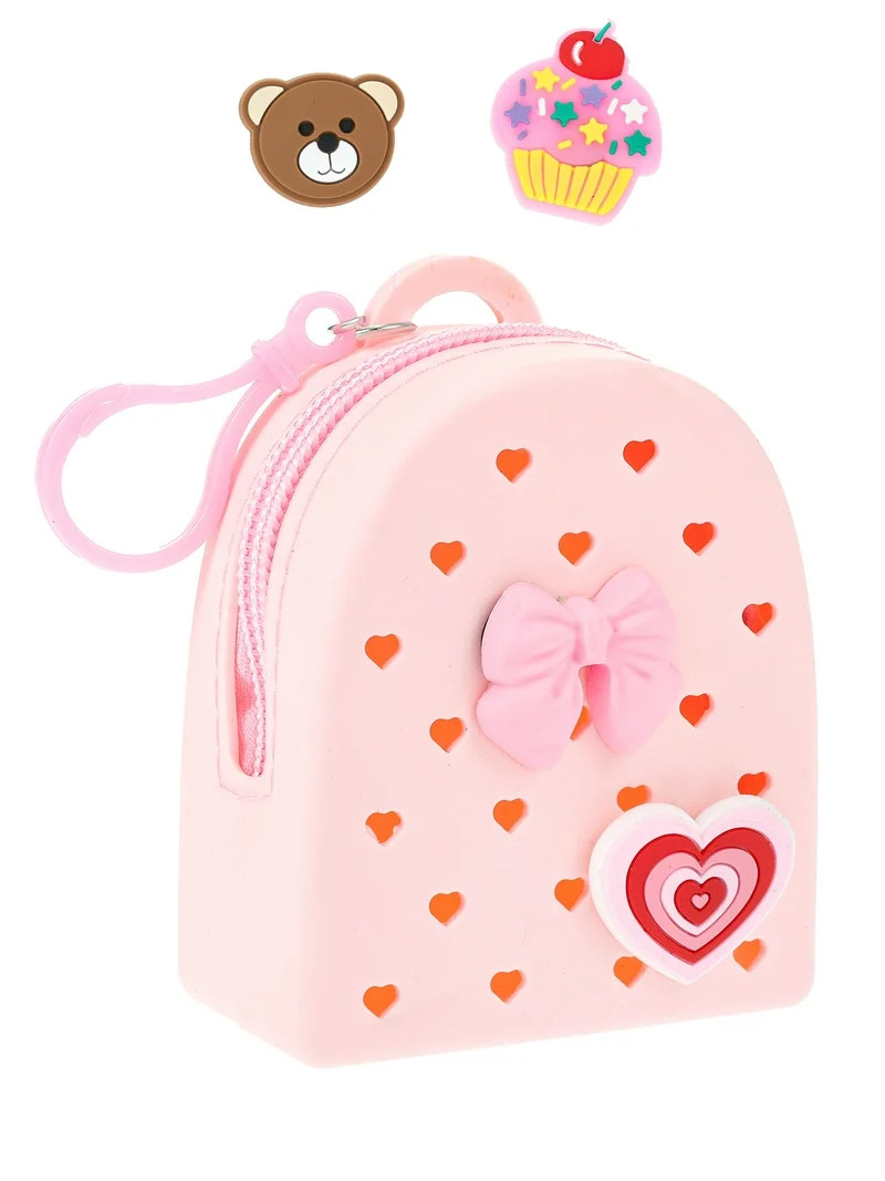 Wonder Nation Silicone Mini Backpack Bag Clip/Pouch for Kids with Interchangeable Charms, Pink, 5... | Walmart (US)