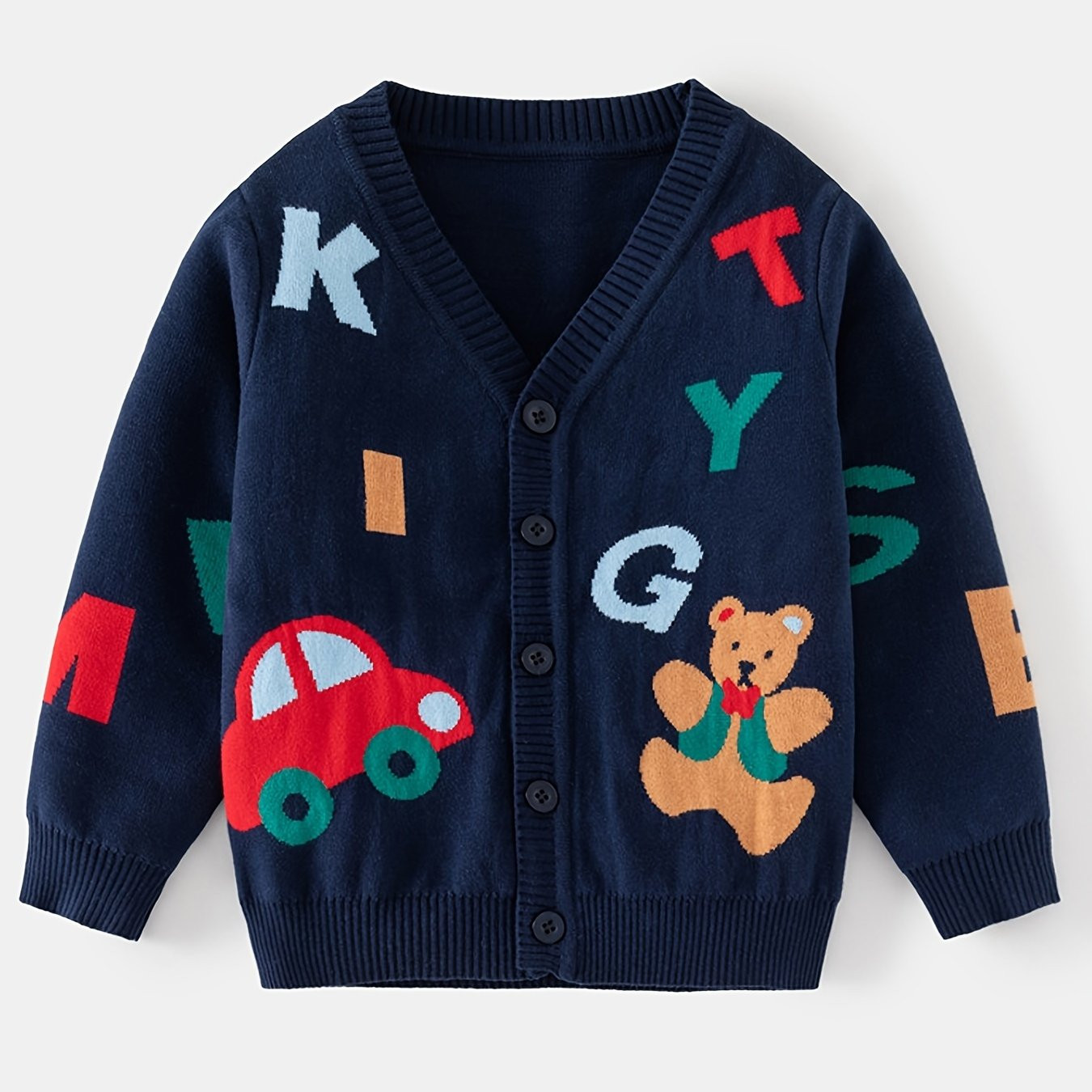 Boys/ Girls Cartoon Jacquard Knit Sweater Button V neck - Temu | Temu Affiliate Program