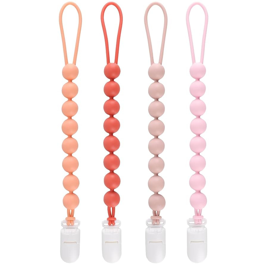 4-Pack Silicone Pacifier Clips for Baby Boys and Girls - with One-Piece Beads, Flexible and Rust-... | Amazon (US)