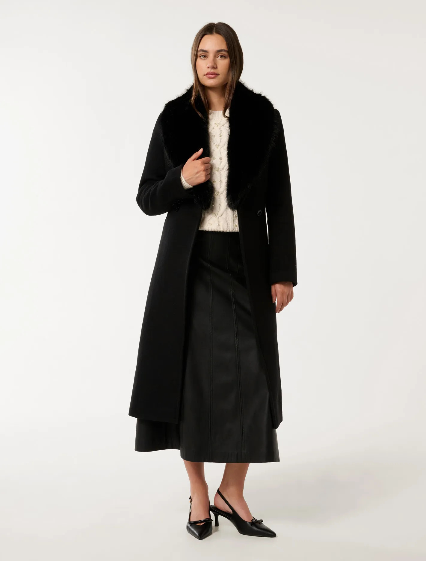 Monica Faux Fur Collar Wrap Coat | Ever New (CA)