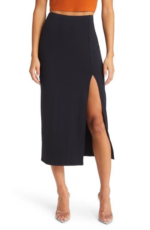Open Edit Slit Hem Midi Skirt in Black at Nordstrom, Size Xx-Small | Nordstrom