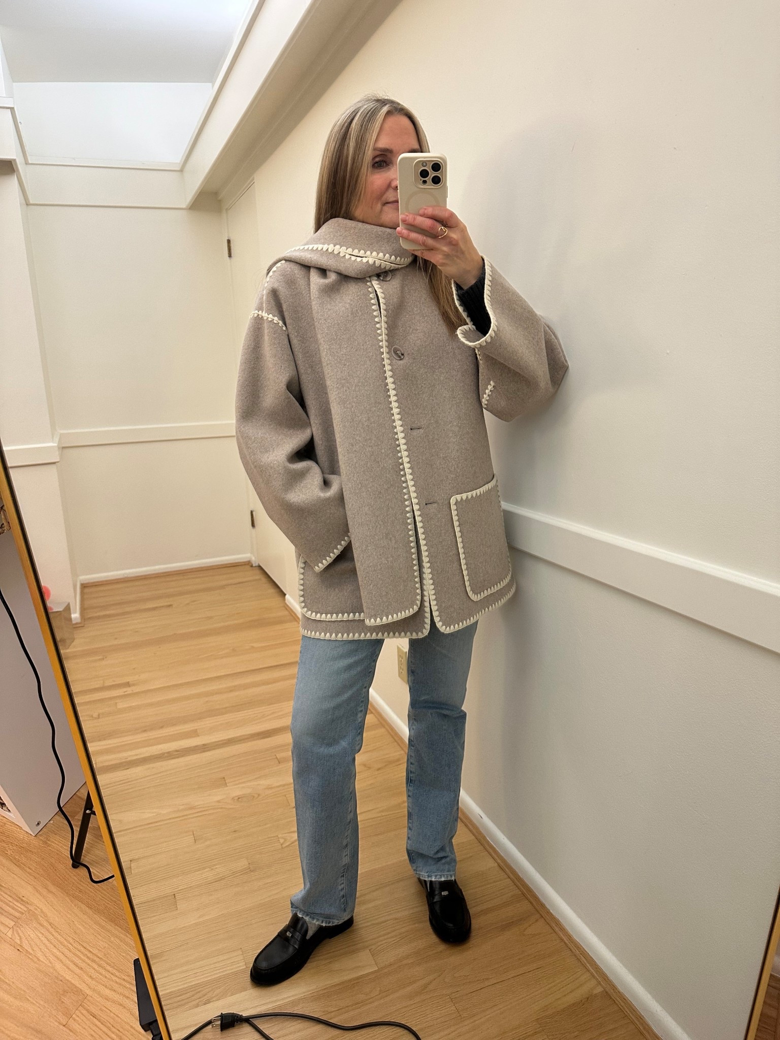 Quince scarf coat on sale today only! Love this for chic winter casual style! Wearing with straight leg jeans and black loafers  



#LTKSaleAlert #LTKOver40 #LTKootd