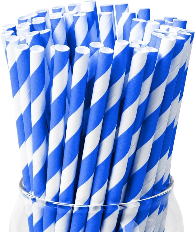 PakTalk 100 Pack Blue Paper Straws, Disposable Drinking Straws for Birthdays, Weddings, Baby Show... | Amazon (US)
