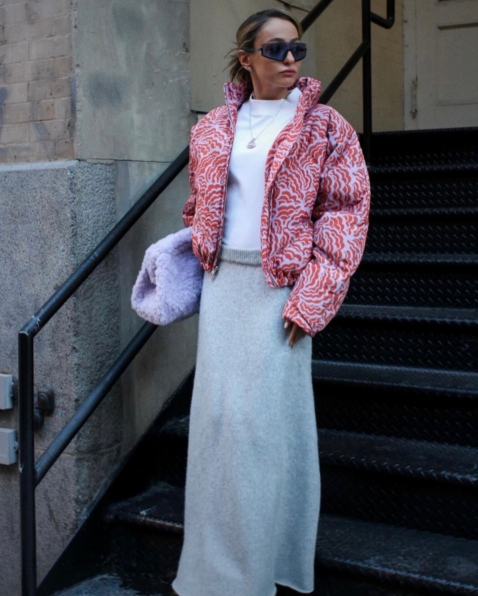 Knit maxi skirt and printed puffer 

#LTKstyletip #LTKSeasonal #LTKsalealert