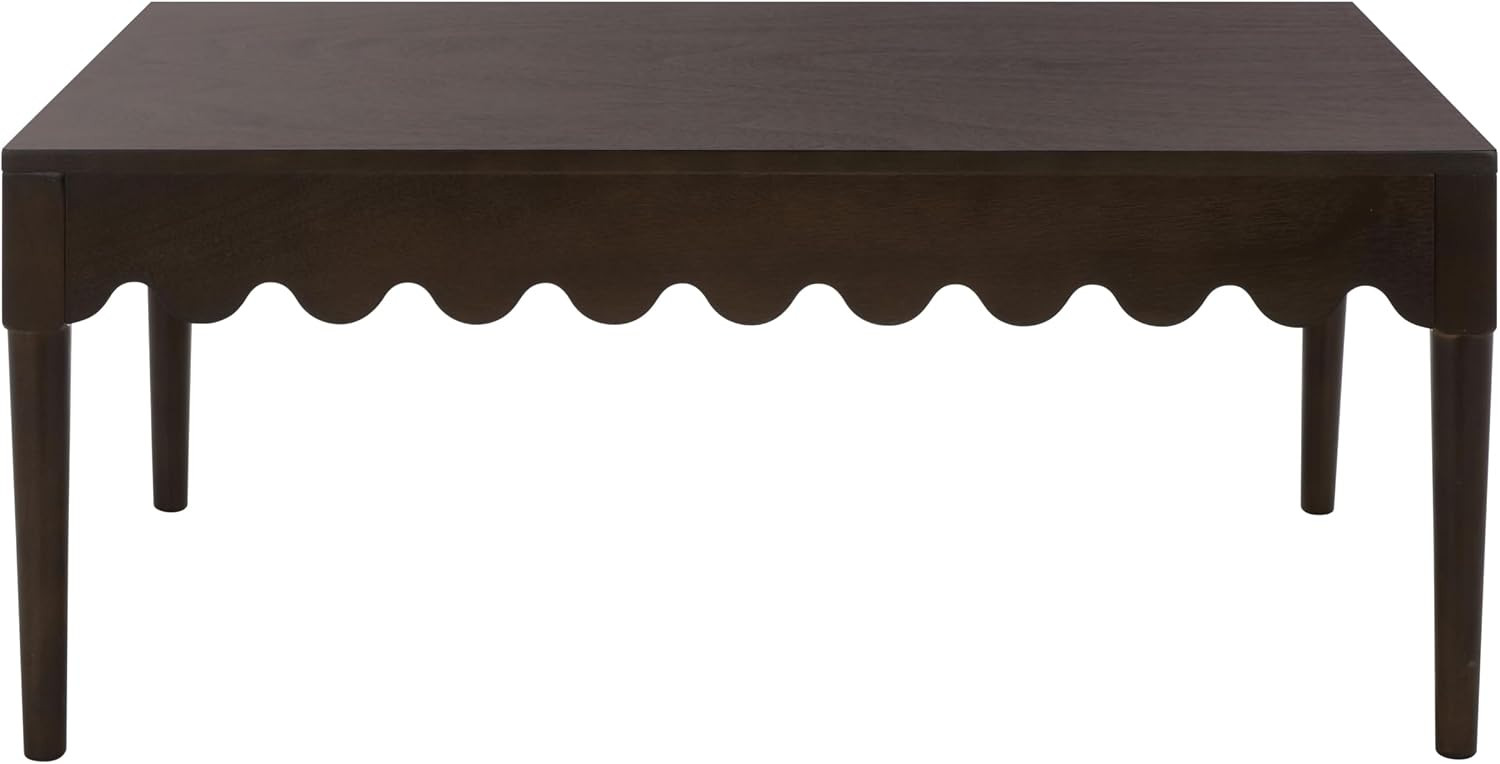 SAFAVIEH Home Collection – Neha Dark Chocolate Brown Rectangular Coffee Table, Solid Wood Frame with Scalloped Apron (COF5705A) | Amazon (US)