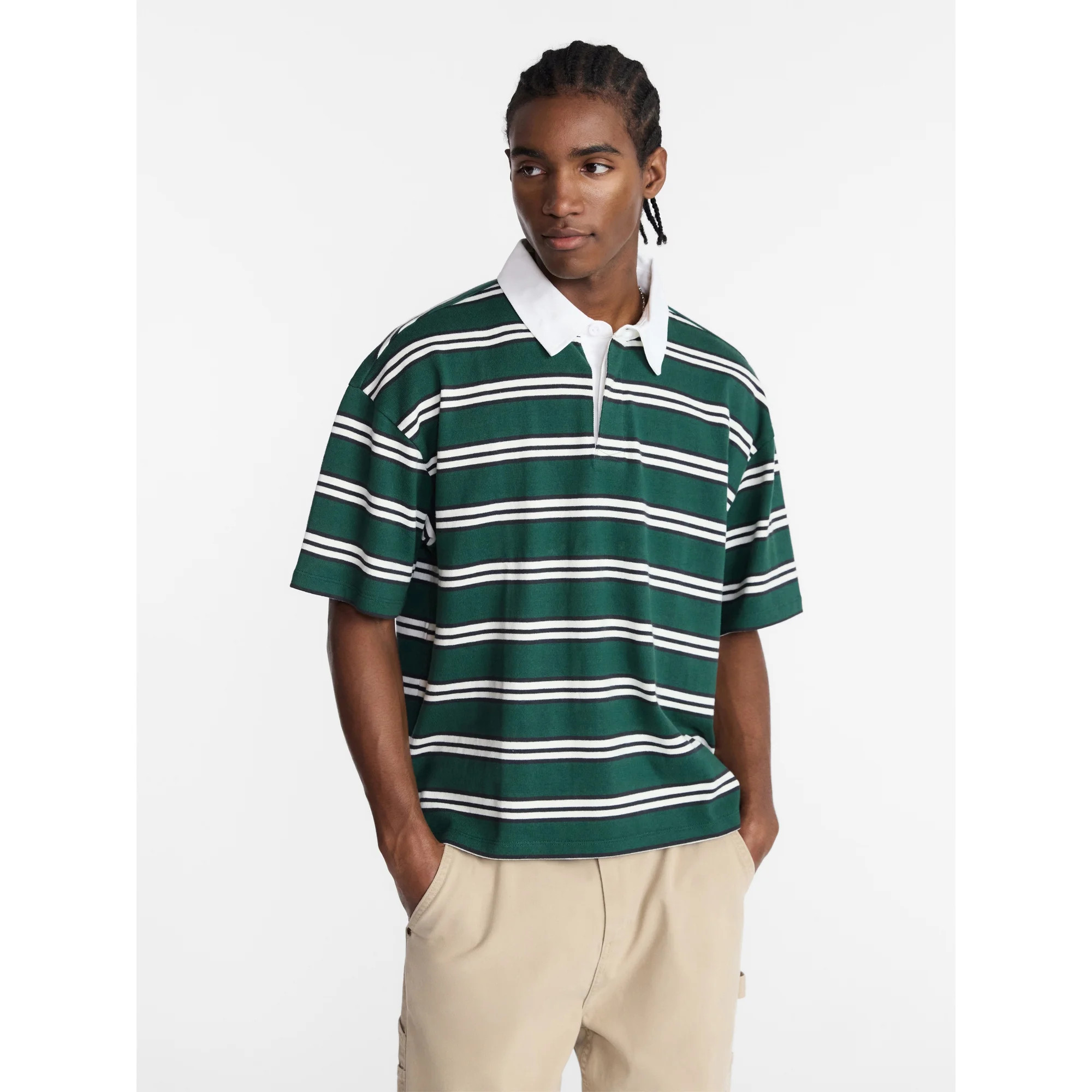 No Boundaries Striped Rugby Shirt with Short Sleeves, Men's XS-4XLT | Walmart (US)