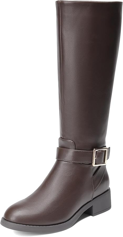 DREAM PAIRS Women's Knee High Riding Boots Comfortable Low Chunky Heel Boots Side Zipper Round To... | Amazon (US)