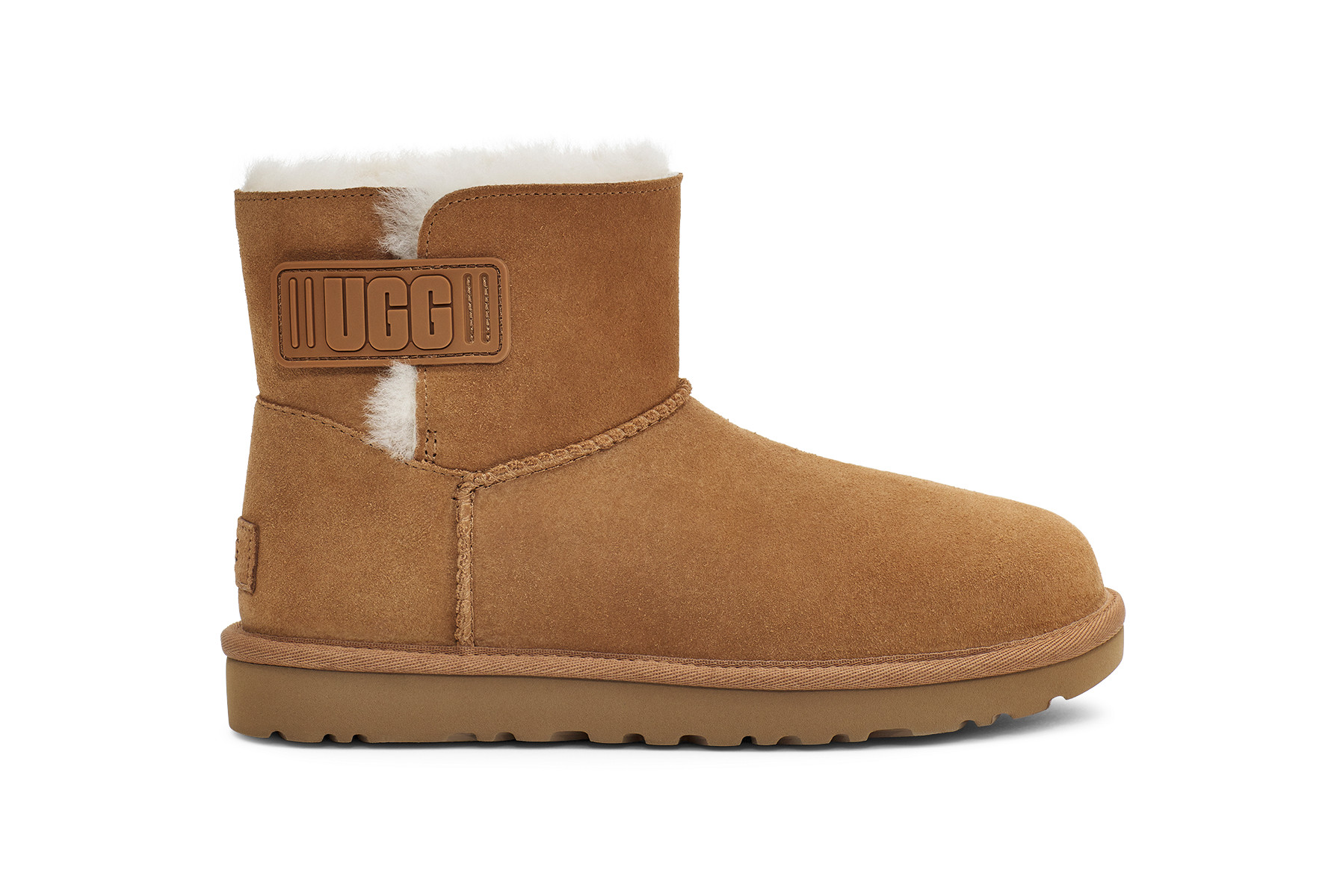 UGG Women's Mini Bailey Logo Strap Suede Sheepskin Classic Boots in Chestnut, Size 12 | UGG (US)