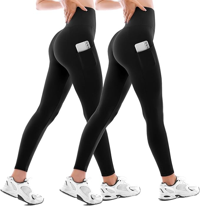 Walifrey Leggings with Pockets for Women 2 Packs,Women's High Waisted Yoga Leggings Gym for Worko... | Amazon (US)
