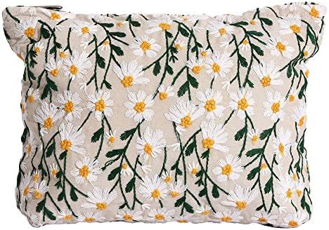 LYDZTION Creamy-white Daisy Makeup Bag Cosmetic Bag for Women,Large Capacity Canvas Makeup Bags T... | Amazon (US)