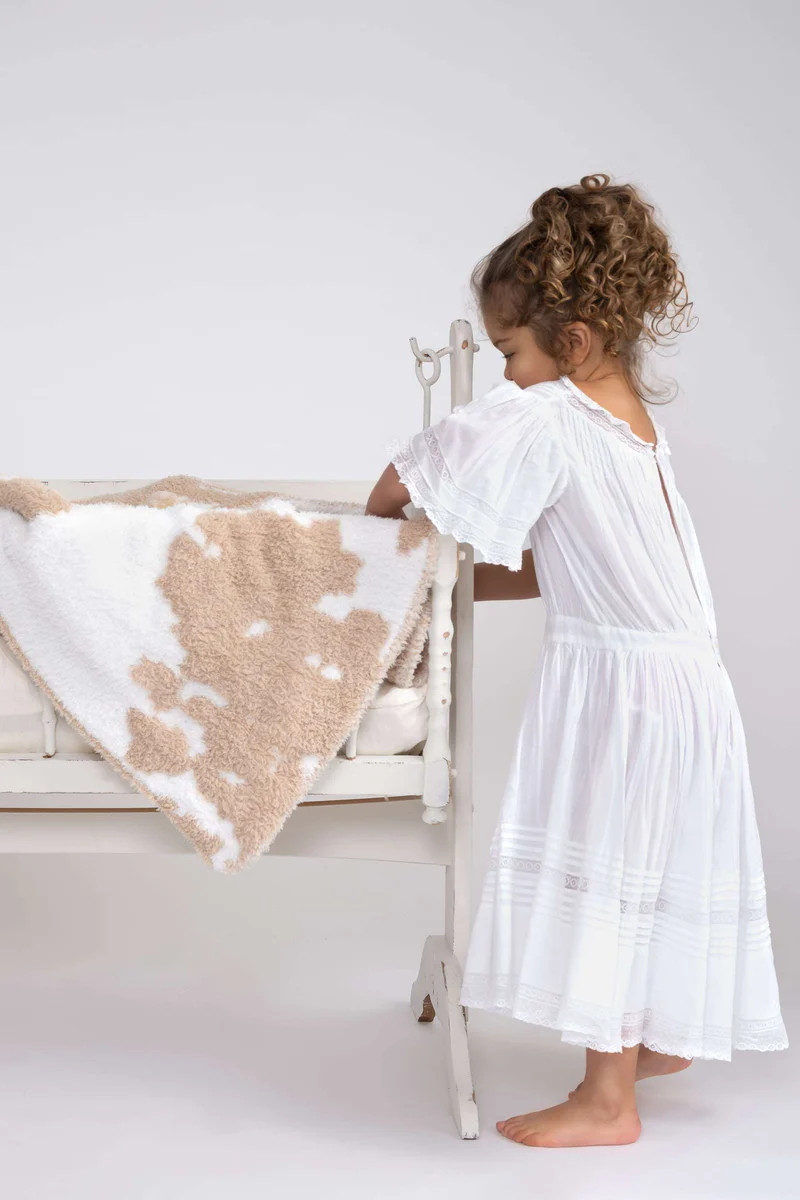 Tan & White Cow Print Toddler Blanket | Sunset Snuggles