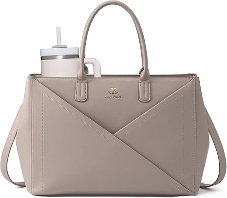LOVEVOOK Laptop Tote Bag for Women with Large Cup Holder, 15.6 Inch PU Leather Work Bag Teacher T... | Amazon (US)