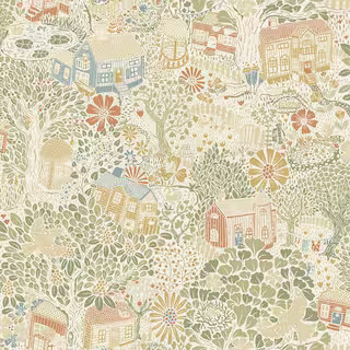 Green Bygga Bo Neutral Woodland Village Paper Non-Pasted Non-Woven Matte Wallpaper | The Home Depot