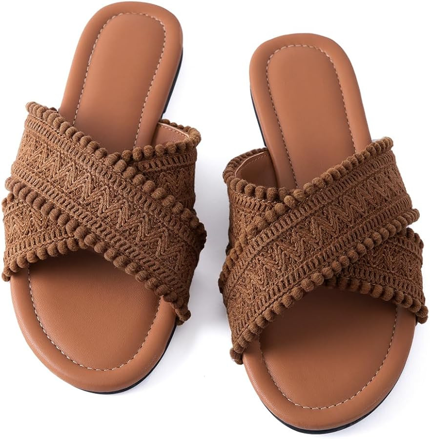 Mtzyoa Women Flat Sandals Braided Leather Crossover Nude Dressy Fashion Evening Party Wedding San... | Amazon (US)