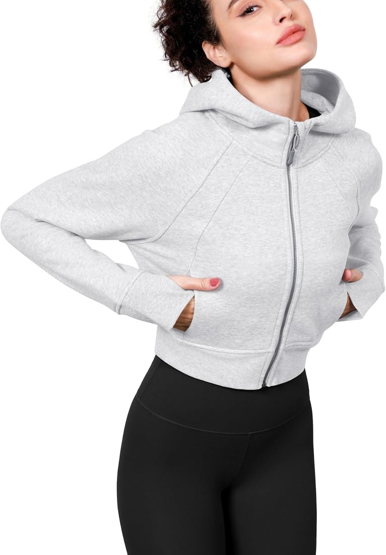 ODODOS Full-Zip Cropped Hoodies for Women Fleece Lined Long Sleeve Crop Sweatshirts with Thumb Ho... | Amazon (US)