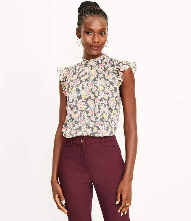 Floral Smocked Ruffle Trim Top | LOFT