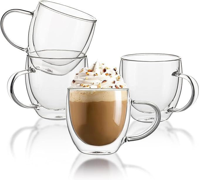 Sweese Clear Coffee Mugs - 8 oz Double Wall Glass Coffee Mugs Set of 4, Perfect for Espresso, Lat... | Amazon (US)